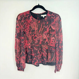 IRO Silk Red Peplum Ruffled Designer Luxu Blouse